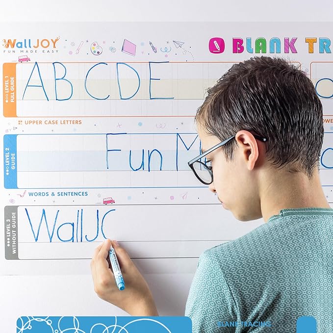 Large Handwriting Practice Dry Erase Board – 42x16” Blank Tracing, Reusable Lined Whiteboard for Kids, Adhesive-Free Clear Writing Board for KG-2nd Grade, Home & Classroom, with Marker