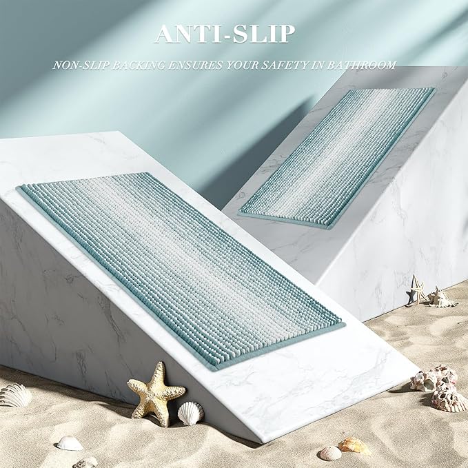 BSICPRO Bathroom Rugs and Mats Sets, 2 Piece Thick Absorbent Chenille Bath Mat Rug Set Non Slip, Soft Shaggy Bath Room Floor Mats for Bathroom, Machine Washable (Sea Green, 20" x 32" Plus 16" x 24")