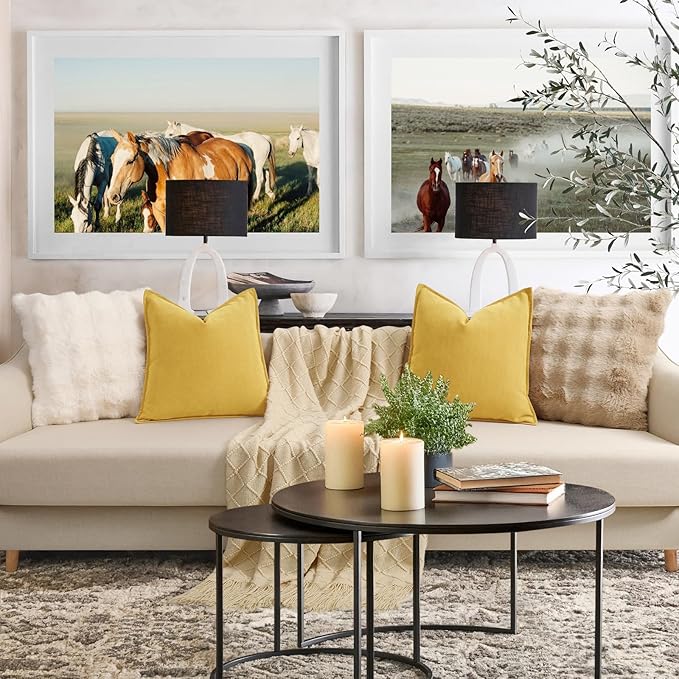 ZWJD Yellow Pillow Covers 24x24 Set of 2 Chenille Throw Pillow Covers with Elegant Design Soft and Luxurious Decorative Throw Pillows for Couch, Bed, and Home Decor