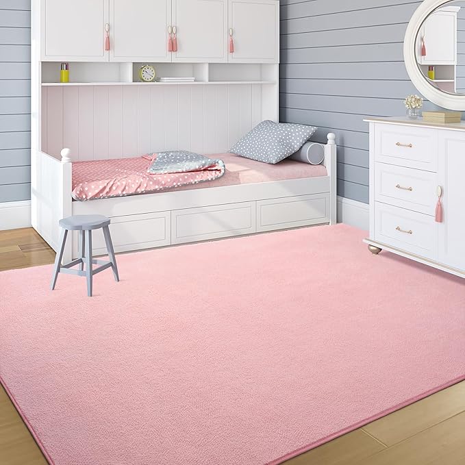 Soft Rugs for Living Room 5x7 Pink, Minimalist Area Rug for Bedroom Nursery Dining Table Dorm, Throw Rugs for Girls Kids Room Indoor Floor Carpets