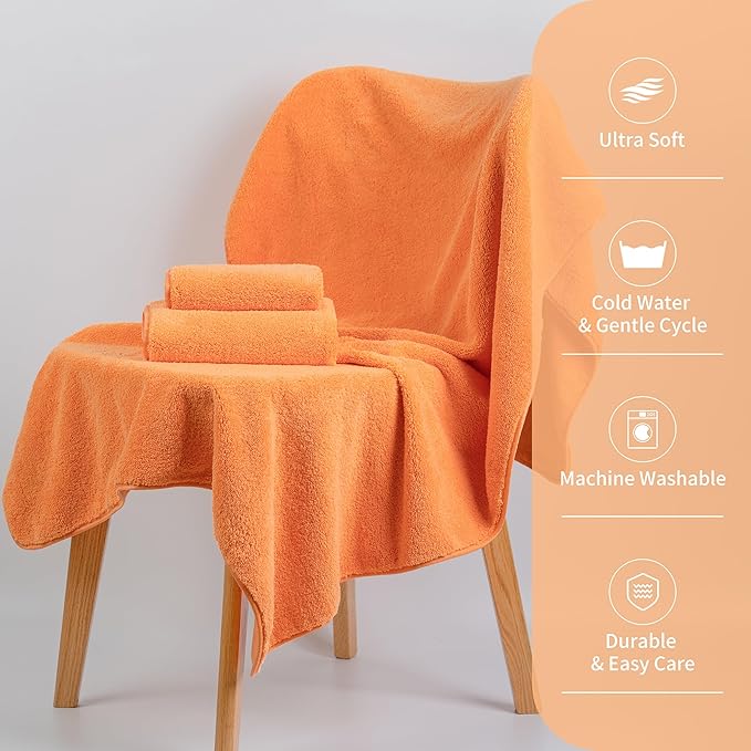 New Microfiber Bath Towel Set, 3 Piece, Oversize, Quick Dry, Lint Free, Includes Body, Hand and Face Towels