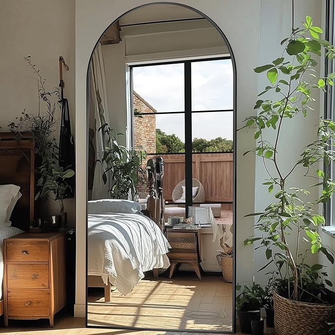 Full Length Mirror, 76"x34" Oversized Arched Mirror Large Standing Mirrors, Tall Mirrors Body Floor Mirror for Bedroom Living Room Aluminum Frame,Black