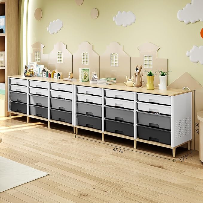 Storage Cabinet with 12 Drawers, Home Storage With Wooden Tabletop, Cube Storage Organizer for Living Room, Bedroom, Classroom, Office, Playroom, Craft Room, (Grey)