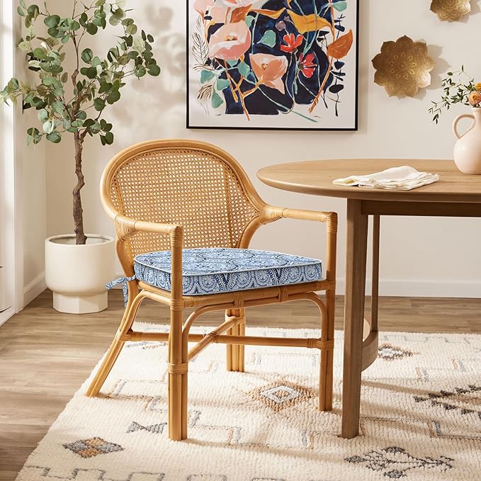 Set of 2 Outdoor Chair Cushions 19"x19"x2",Water Repellent Dining Seat Cushion with Ties and Removable Covers, Chair Cushions for Indoor and Patio Furniture, Medallion Blue