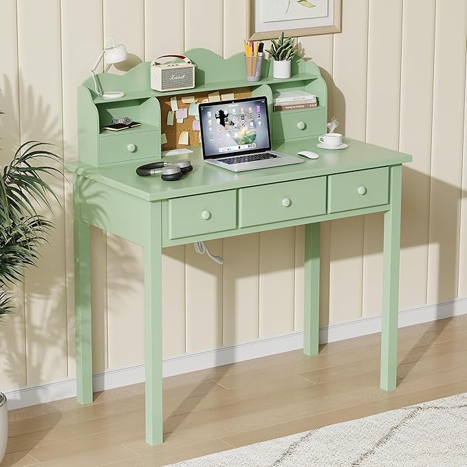 Home Office Furniture Writing Desk, 36 Inch Computer Work Station with Detachable Hutch for Small Place, 5 Drawers(Candy Green)