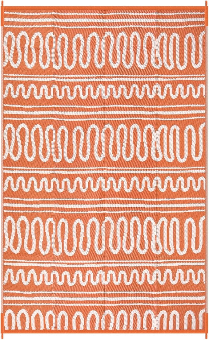 Beeiva Waterproof Outdoor Rug, 6x9 Plastic Outdoor Rug for Patio, Reversible Non Shedding RV Outdoor Mat for Deck, Balcony, Backyard, Porch, Camping, Picnic - Orange