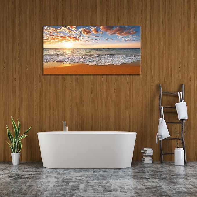 YYYYHPP YP2162 Beach Wall Art Morning Sunrise Sky Ocean Beach Waves Scenery Modern Painting Artwork for Office Wall Decor Home Decoration Stretched and Framed Ready to Hang