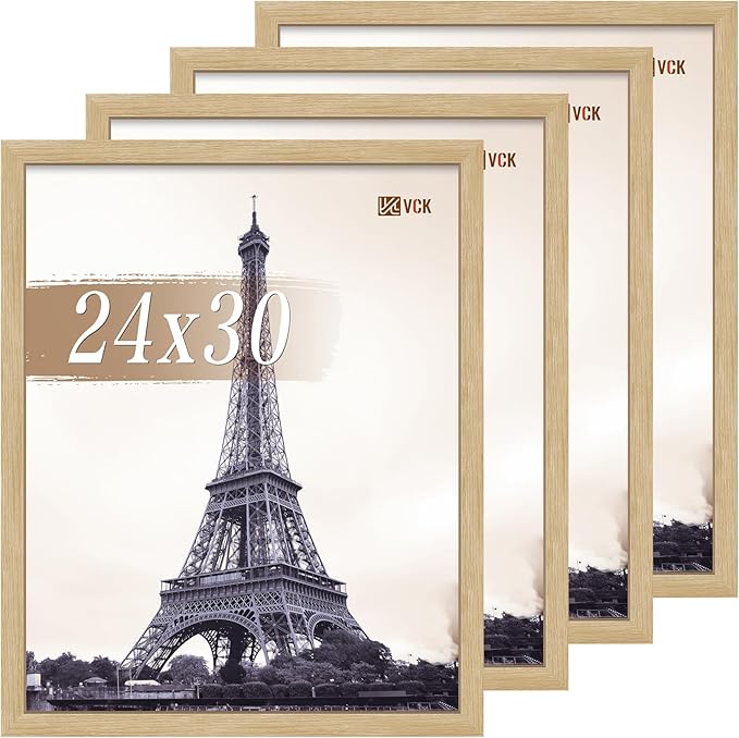 VCK 24x30 Poster Frame Set of 4 - Oak, Gallery-Quality Wood Picture Frames, 1.1-Inch Wide Border, Polished Plexiglass, Vertical or Horizontal Wall Display for Photo/Art/Prints, Natural Oak