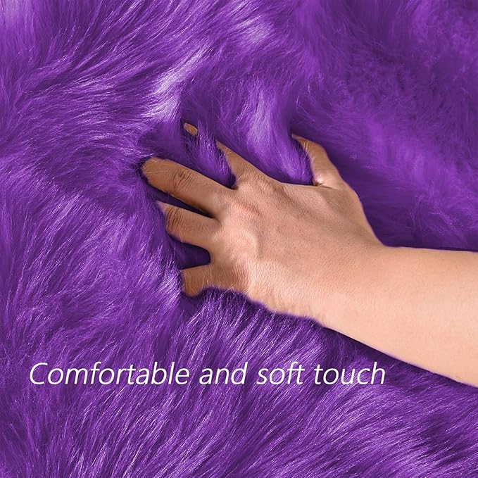 Latepis Runner 2x6 Purple Sheepskin Throw Rugs Washable Faux Fur Rug Shag Fluffy Carpet for Living Room Playroom Sofa Bedside Rugs Room Decor Sheepskin