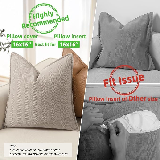 ZWJD Gray Pillow Covers 16x16 Set of 2 Chenille Pillow Covers with Elegant Design Soft and Luxurious Decorative Throw Pillows for Couch, Bed, and Home Decor