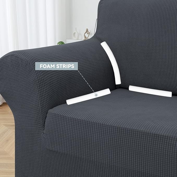 LURKA Stretch Oversized Sofa Slipcovers 1 Piece Couch Covers for 3 Cushion Couch Sofa Furniture Protector Full Sofa Covers with Elastic Bottom for Kids and Pet (X-Large, Dark Grey)