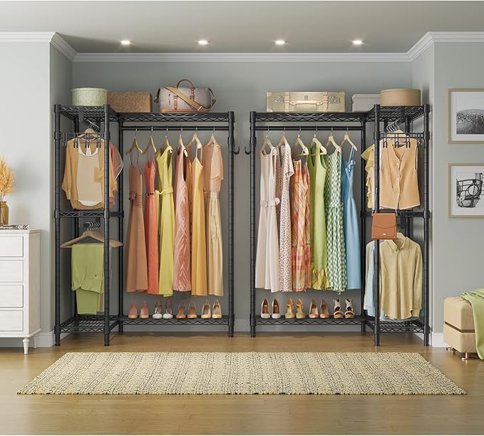 VIPEK L4 Garment Rack L Shaped Clothes Rack for Corner, Freestanding Portable Wardrobe Closet Heavy Duty Clothing Rack with 3 Hanging Rods & 2 Side Hooks, 43.3"Lx29.1"Wx76.4"H, Max Load 810LBS, Black