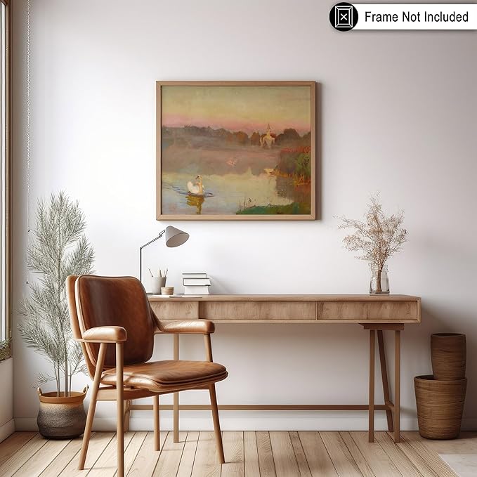Poster Master Vintage Pond in Radziejowice - Retro Swan Print - Lake Landscape - Farmhouse Animal Lover - Aesthetic Living Room or Office Decor - 16x20 UNFRAMED Wall Art