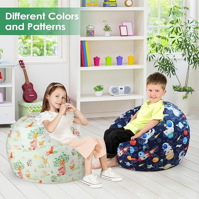 Bean Bag Chair for Kids Stuffed Animal Storage Beanbag Chairs,Toddler Toy Storage Organizer for Girls and Boys,Large 32'' Cover Only(No Filling