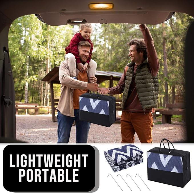 OLANLY Waterproof Outdoor Rug 6x9 ft Clearance, Reversible Outdoor Plastic Straw Rug, RV Mat, Indoor Outdoor Carpet for Patio, Camping, Balcony, Deck, Backyard, Navy & White