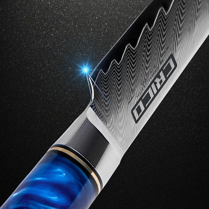 CRICO Paring Knife 5 inch, Kitchen Utility Knife, Fruit Paring Knives, VG10 Damascus Super Steel Forged 67-Layers, Full Tang Wood&Resin Handle, Gift Box - Flow Series