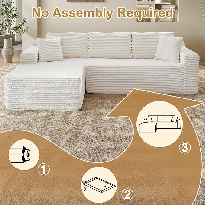 105''Sectional Cloud Couch with L Shaped Chaise,Modern Modular Sectional Sofa,Comfy Sectional Couches for Living Room,Bedroom,Apartment (White, Left Facing Chaise)