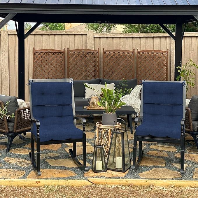 Set of 2 Outdoor High Back Chair Cushions 44"x 22",Water Repellent Rocking Seat Cushions Replacement, Seat/Back Chair Cushions for Patio,Porch,Balcony and Indoor - Textured Navy