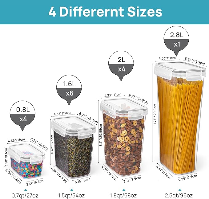 Vtopmart Airtight Food Storage Containers Set with Lids, 15pcs BPA Free Plastic Dry Food Canisters for Kitchen Pantry Organization and Storage, Dishwasher safe,Include 24 Labels, Grey