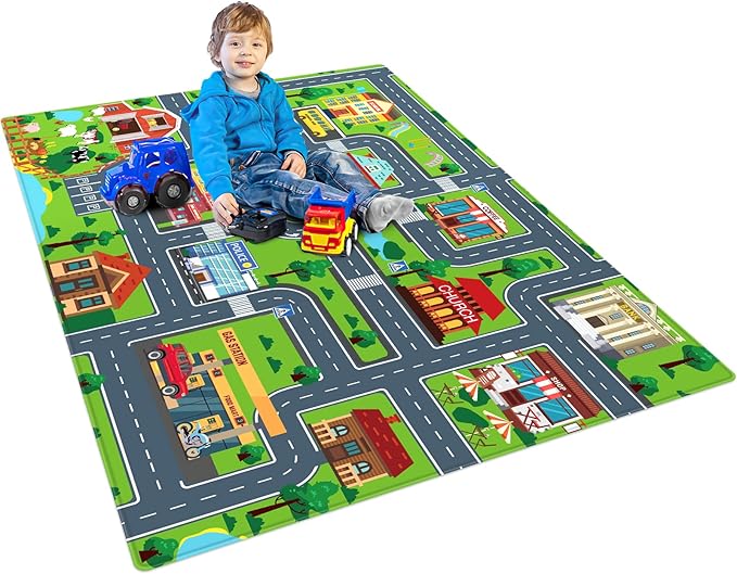 Kids Carpet Playmat, Kids Rug for Playroom Car Mat Town City Road Map Playmat, Extra Large Boys Kids Car Track Play Rug Bedroom, Living Room (Style Four, 78.7X 59 INCH)