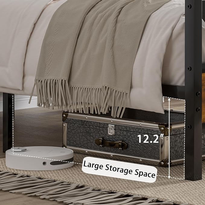 Queen Bed Frame with Headboard, Industrial 51.2" Tall Headboard, Queen Platform Bed Frame with Heavy Duty Metal Slats Support, No Box Spring Needed, Noise-Free, Easy Assembly, Rustic Brown