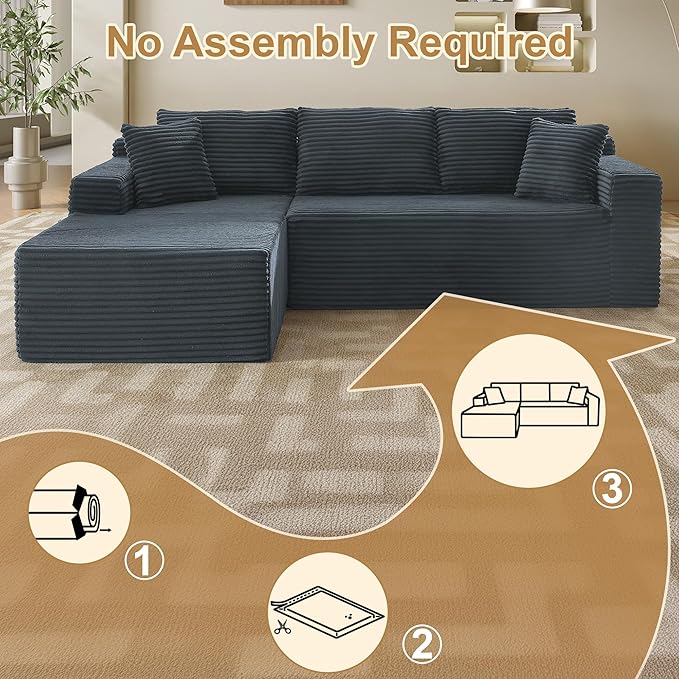 105''Sectional Cloud Couch with L Shaped Chaise,Modern Modular Sectional Sofa,Comfy Sectional Couches for Living Room,Bedroom,Apartment (Dark Grey, Left Facing Chaise)