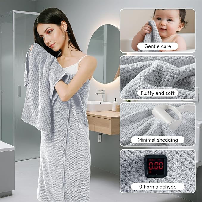 REDKISS 6 Piece Premium Towel Set, 2 Bath, 2 Hand, and 4 Wash Cloths, Ultra Soft Cotton, Highly Absorbent Towels for Bathroom, Gym, Hotel, and Spa,Ideal for Everyday use,Light Grey