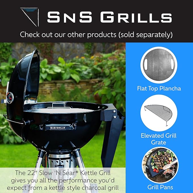SnS Grills Slow ‘N Sear Charcoal Fire Baskets with Water Pan - Large Capacity Heavy Duty Stainless Steel Outdoor Grill Basket, Kettle Grill Accessory - Compatible with Weber and other Kettles