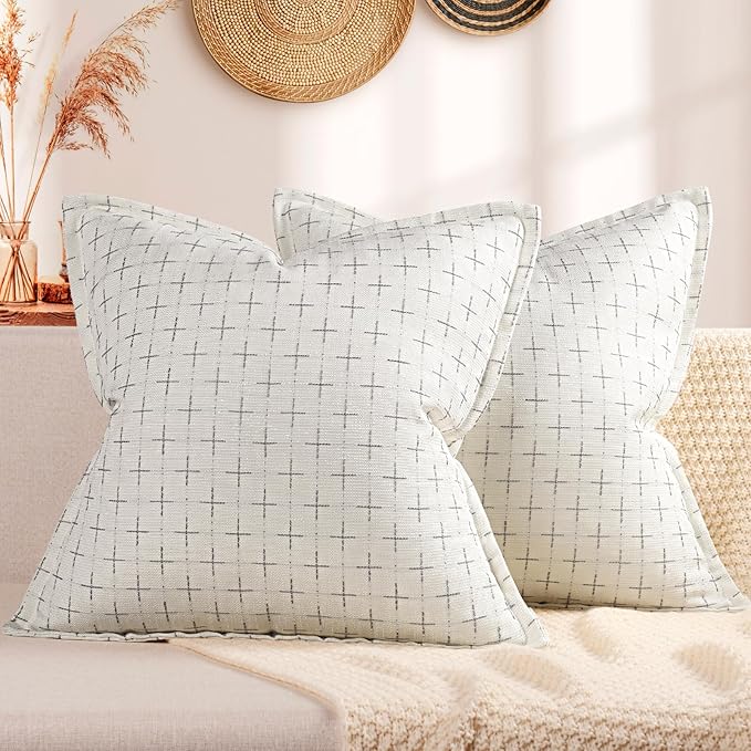 ZWJD Pillow Covers 26x26 Set of 2 Soft Polyester Textured Pillow Covers with Stylish Flange Edge Cozy Farmhouse Throw Pillows for Couch Bed Sofa Living Room