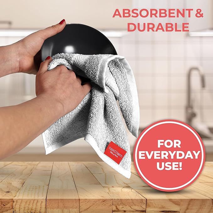 TEXTILOM 100% Turkish Cotton 4 Piece Luxury Washcloth Towel Set for Bathroom & Kitchen, Thick & Super Soft & Highly Absorbent & Quick Dry for Face and Hand- Light Grey