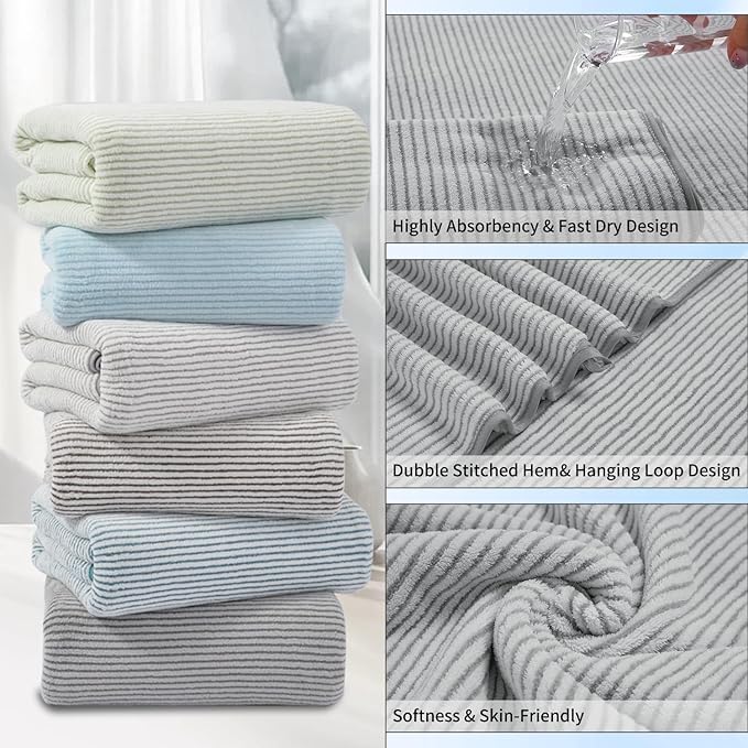 8-Piece Premium Towel Set for Bathroom|2 Oversized Large Bath Sheet,2 Hand Towels,4 Washcloths|Soft Cozy Highly Absorbent Fast Dry Microfiber Shower Towel Set for Hotel Bathroom Essentials,Grey