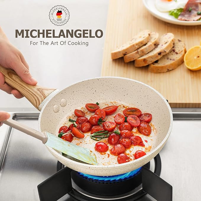 MICHELANGELO Frying Pans Nonstick - 12 Inch Frying Pan with Lid, Large 12 Inch Skillet with Ergonomic Handle, Non-Toxic Fry Pan - All Cooktops Compatible