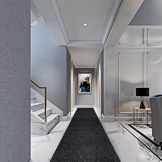 4' x 70' Runner Rugs with Rubber Backing, Indoor Outdoor Utility Carpet Runner Rugs, Black, Can Be Used as Aisle for The RV and Boat, Laundry Room and Balcony