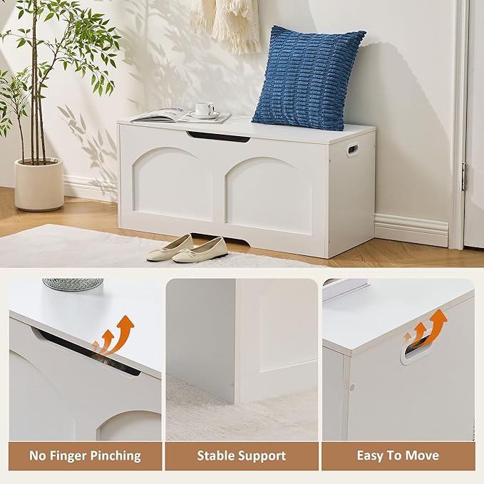 Storage Chest, 31.5" Storage Trunk Chest, Retro Entryway Bench, Supports 330 lbs, Upgraded Safety Lift Support Hinge, Entryway Bench, U-Shaped Opening for Entryway Living Room, White