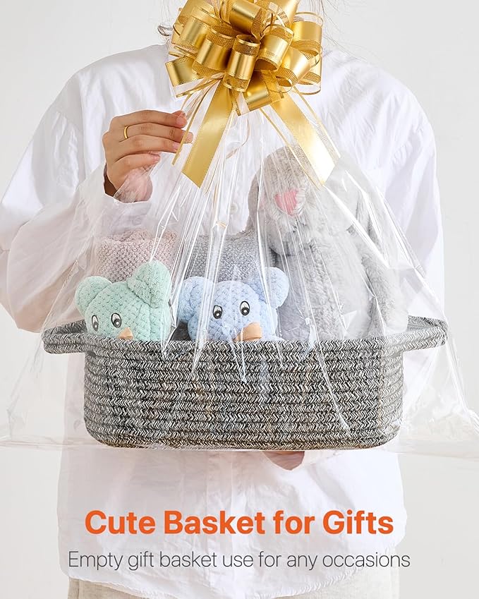 KALLAX Small Woven Basket, 12 x 8 x 4.5 Inches, Small Storage Baskets for Organizing, Gift Baskets Empty, Cute Rope Shelf Closet Storage Bins for Shelves, Dog Toy Basket, Mixed Black