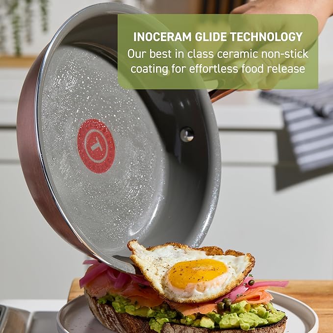 T-Fal Preserve Ceramic Nonstick Frying Pan Skillet 12-inch, Oven Broiler Safe up to 350ยฐF, Cookware, InoCeram Glide Technology, Frying Pan, Skillet Pots & Pans, Rose Gold