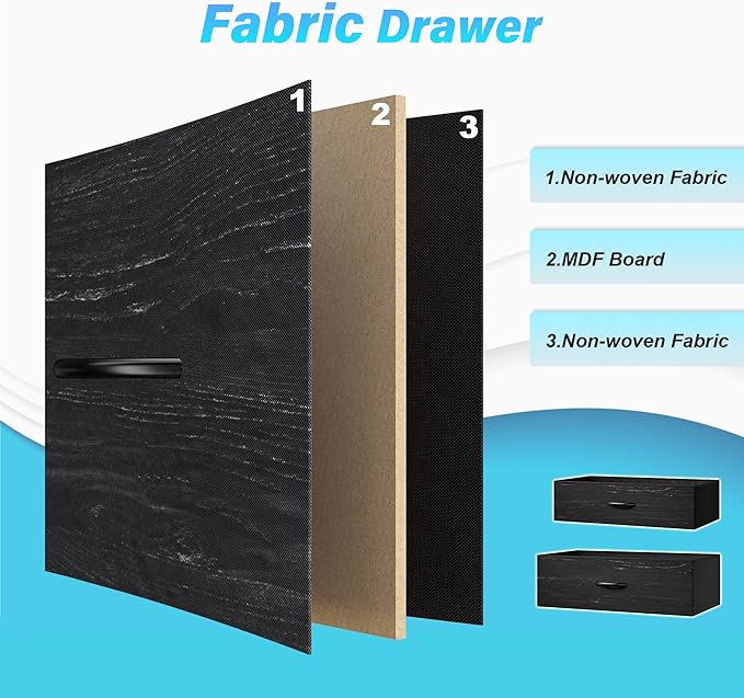 Fits 65,70 inch TV Stand Dresser 63" W TV Console for Bedroom with LED Lights & Power Outlets Black Chest of Drawers with 12 Long Fabric Dressers for Bedroom, Hallway or Closets Entertainment Center