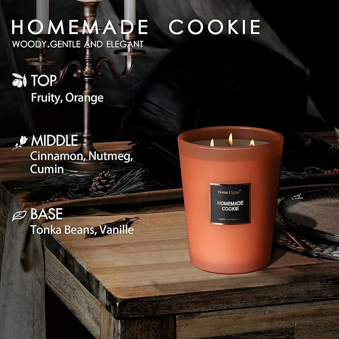 HomeLights Scented Candles, Large Jar Aromatherapy, Natural Soy Wax, 130 Hours Long Burning Gift, Homemade Cookie