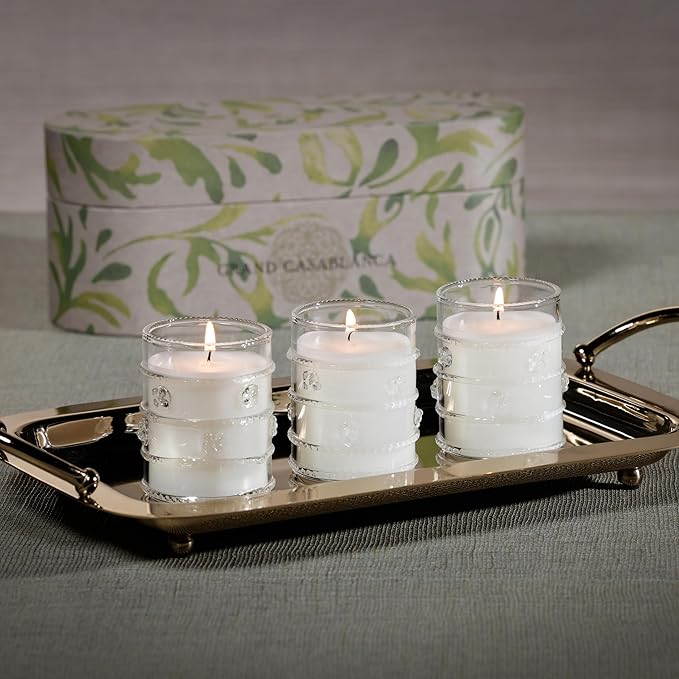 Zodax Grand Casablanca Scented Candle Trio Set for Women and Men - Glass Candles Ideal for Kitchen, Bathroom, and Home Decor - Gift Boxed - Apricot Bloom Scent - Includes 3 Candles