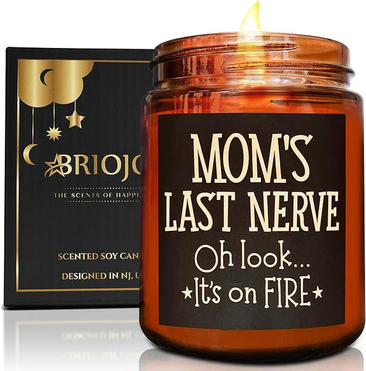 Best Mom Gifts from Daughter, Son - Fun Relaxing Candle - Funny Birthday Gifts for Women, Her, Wife, Stepmother, New Mom - Mom's Last Nerve Natural Soy Wax Candle - Mothers Day, Thanksgiving