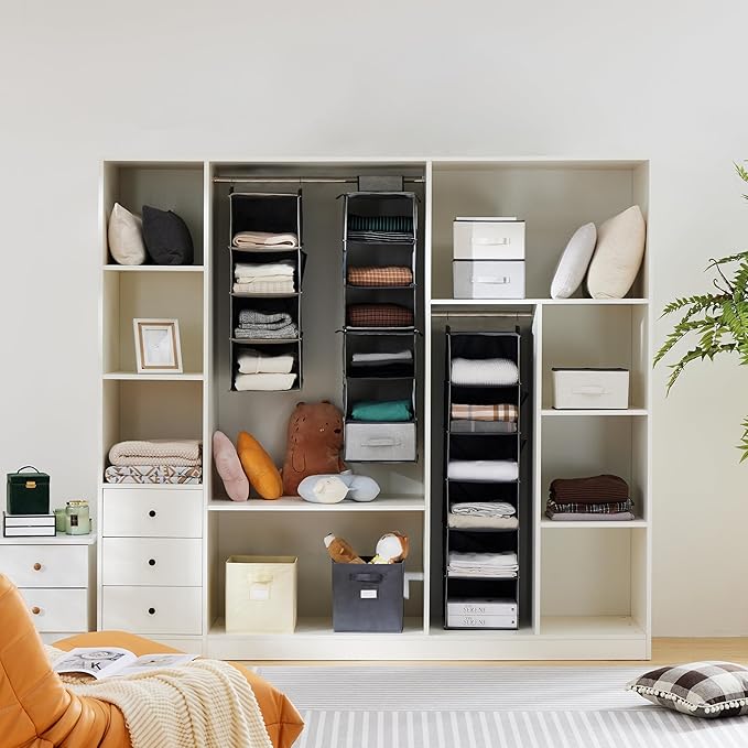 Hanging Closet Organizer, 5-Shelf Closet Hanging Storage Shelves, Beige