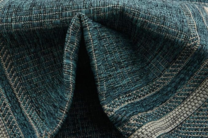 Unique Loom Outdoor Border Collection Area Rug - Soft Border (2'x 6' 1" Runner, Teal/ Ivory)