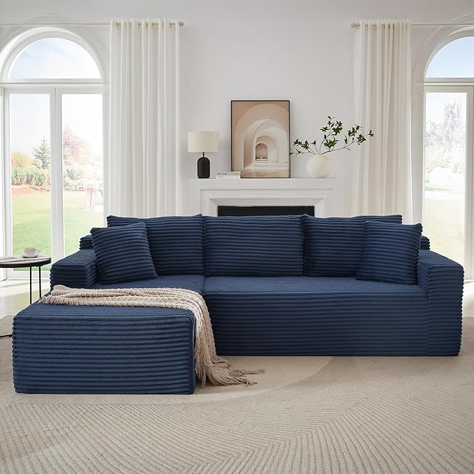 105''Sectional Cloud Couch with L Shaped Chaise,Modern Modular Sectional Sofa,Comfy Sectional Couches for Living Room,Bedroom,Apartment (Blue, Left Facing Chaise)