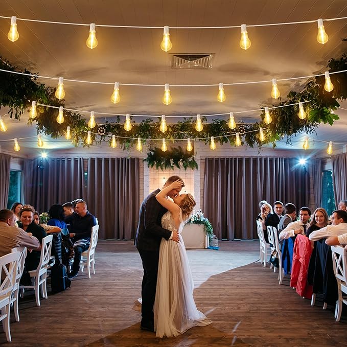 100FT Outdoor String Lights, LED Patio Lights with 42 Waterproof Shatterproof Dimmable A39 Hanging Bulbs(2 Spare) for Garden Wedding-White