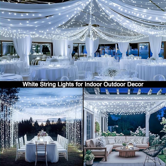 JMEXSUSS 132 ft 400 LED White Christmas Lights Indoor Outdoor Waterproof, 8 Modes White String Lights Plug in with Remote, Christmas String Light for Outside Tree Party Patio Bedroom Classroom Decor