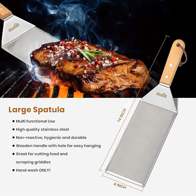 Stanbroil Metal Spatula and Bench Scraper Set for Griddle, Commercial Grade Stainless Steel Flat Top Grill Utensils, Set of 4