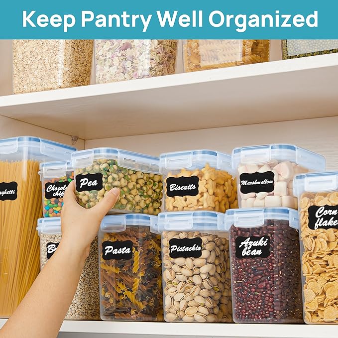 Vtopmart Airtight Food Storage Containers Set with Lids, 15pcs BPA Free Plastic Dry Food Canisters for Kitchen Pantry Organization and Storage, Dishwasher safe,Include 24 Labels, Blue