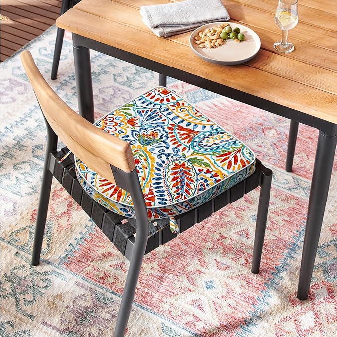 Set of 2 Outdoor Chair Cushions 19"x19"x2",Water Repellent Patio Seat Cushion with Ties and Removable Covers,Dining Chair Cushions for Indoor Kitchen Yard and Patio Furniture,Paisley Multi