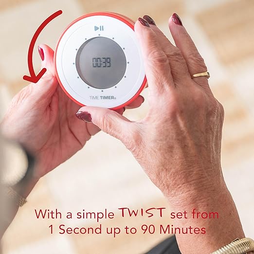 Time Timer Twist - Updated - 90-Minute Digital Visual Countdown Clock — Magnetic with Kickstand for Kids Classroom Learning, Study Tool, Teachers Desk, Exercise and Kitchen Timer (Red)