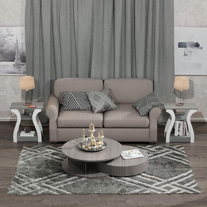 End Table Set of 2, Side Table with Charging Station, USB Ports and Outlets, 3 Tier Nightstand, Sofa Table for Small Spaces, Beside Table with Storage Shelf for Living Room, Bedroom